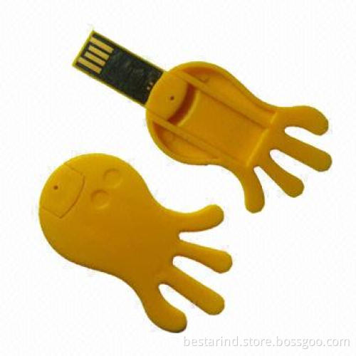 Mini USB Flash Drive, Hand-shaped, Made of Plastic, Customized Colors/Logos/Packing Ways Welcomed